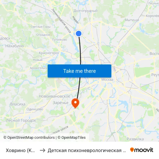 Ховрино (Khovrino) to Детская психоневрологическая больница № 18 map