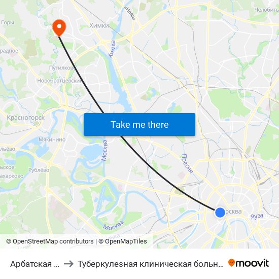 Арбатская (Arbatskaya) to Туберкулезная клиническая больница № 3 им. проф. Г.А. Захарьина map
