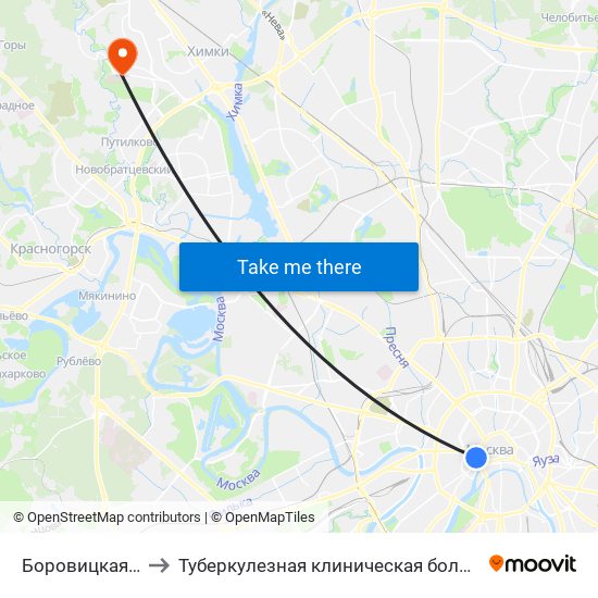 Боровицкая (Borovitskaya) to Туберкулезная клиническая больница № 3 им. проф. Г.А. Захарьина map