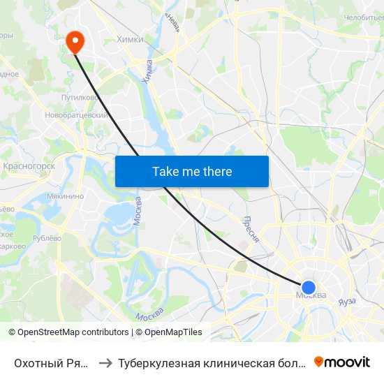 Охотный Ряд (Okhotny Ryad) to Туберкулезная клиническая больница № 3 им. проф. Г.А. Захарьина map