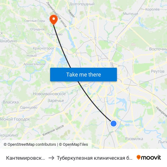 Кантемировская (Kantemirovskaya) to Туберкулезная клиническая больница № 3 им. проф. Г.А. Захарьина map