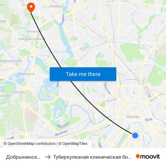 Добрынинская (Dobryninskaya) to Туберкулезная клиническая больница № 3 им. проф. Г.А. Захарьина map