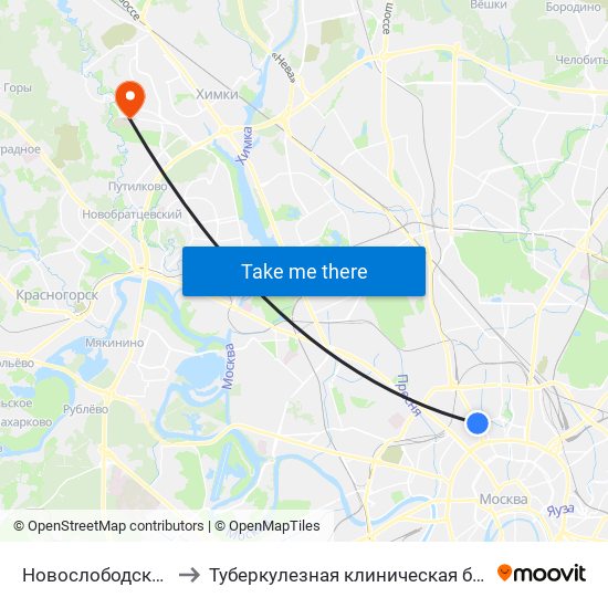 Новослободская (Novoslobodskaya) to Туберкулезная клиническая больница № 3 им. проф. Г.А. Захарьина map