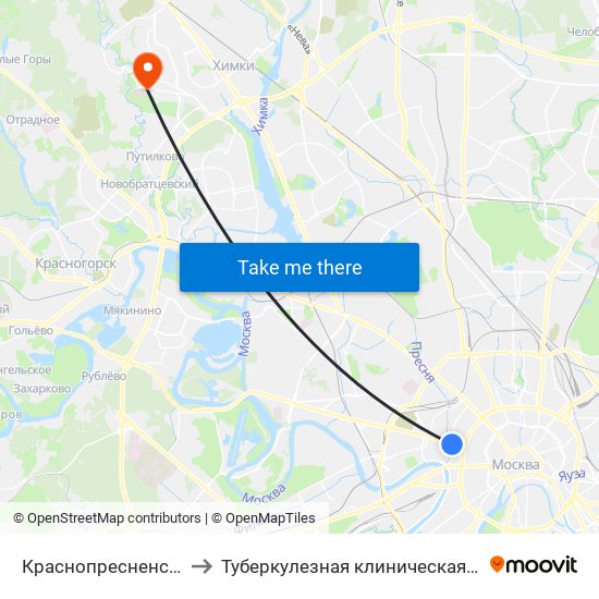 Краснопресненская (Krasnopresnenskaya) to Туберкулезная клиническая больница № 3 им. проф. Г.А. Захарьина map