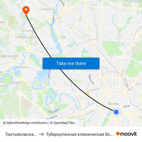 Третьяковская (Tretyakovskaya) to Туберкулезная клиническая больница № 3 им. проф. Г.А. Захарьина map