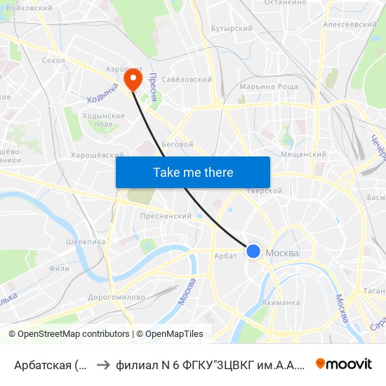 Арбатская (Arbatskaya) to филиал N 6 ФГКУ"3ЦВКГ им.А.А.Вишневского МО России map