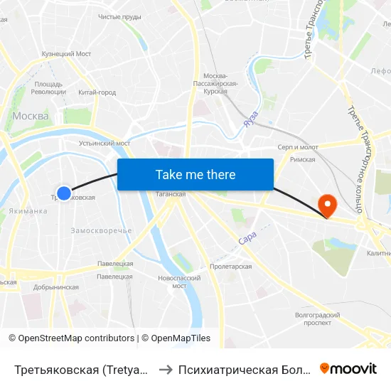 Третьяковская (Tretyakovskaya) to Психиатрическая Больница 11 map