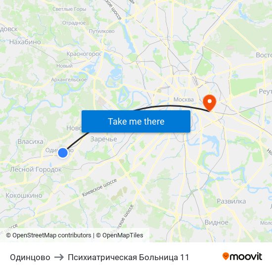 Одинцово to Психиатрическая Больница 11 map