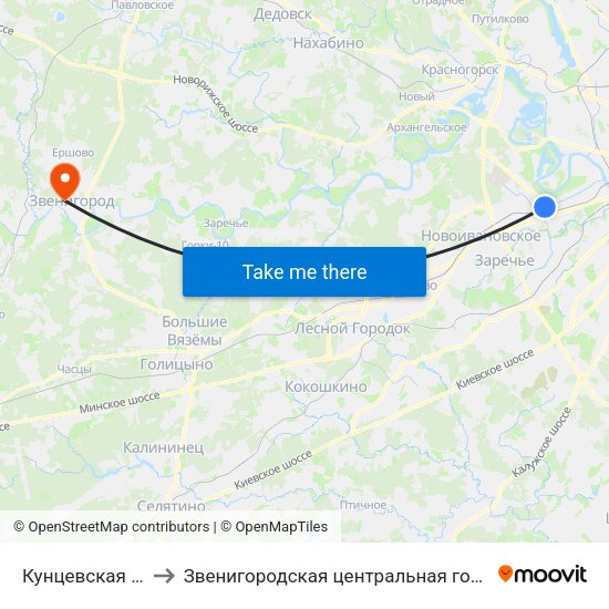 Кунцевская (Kuntsevskaya) to Звенигородская центральная городская больница им. А.П. Чехова map
