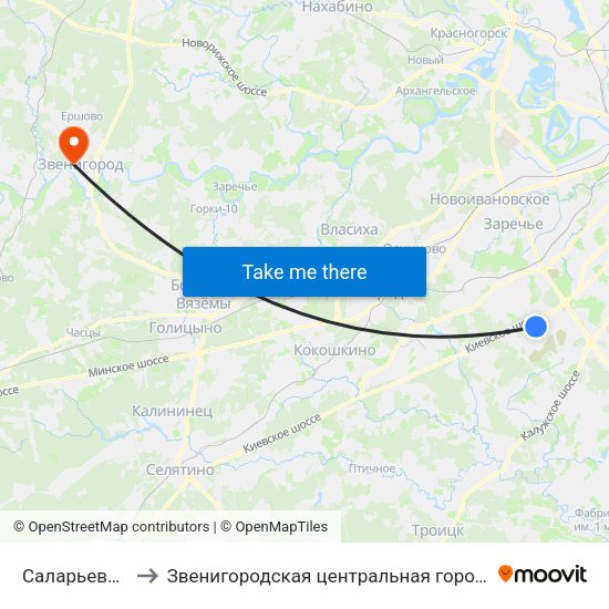 Саларьево (Salaryevo) to Звенигородская центральная городская больница им. А.П. Чехова map