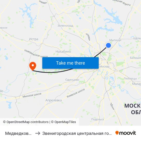 Медведково (Medvedkovo) to Звенигородская центральная городская больница им. А.П. Чехова map