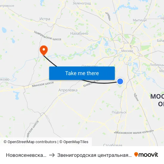 Новоясеневская (Novoyasenevskaya) to Звенигородская центральная городская больница им. А.П. Чехова map