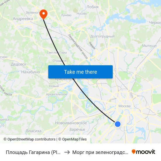 Площадь Гагарина (Ploschad Gagarina) to Морг при зеленоградской больнице #3 map