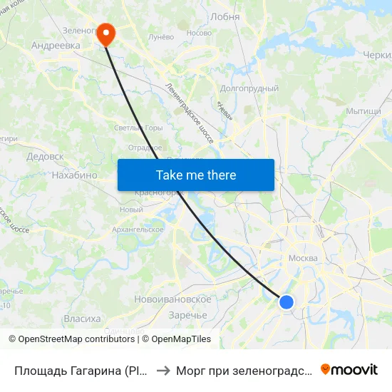 Площадь Гагарина (Ploschad Gagarina) to Морг при зеленоградской больнице #3 map
