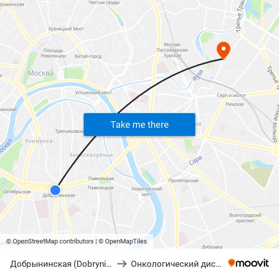 Добрынинская (Dobryninskaya) to Онкологический диспансер map