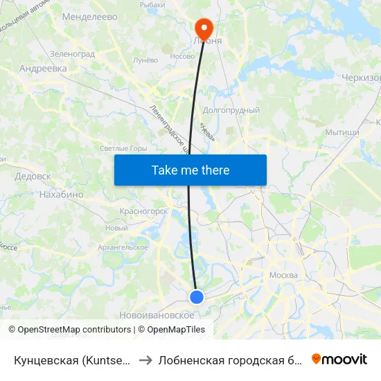 Кунцевская (Kuntsevskaya) to Лобненская городская больница map
