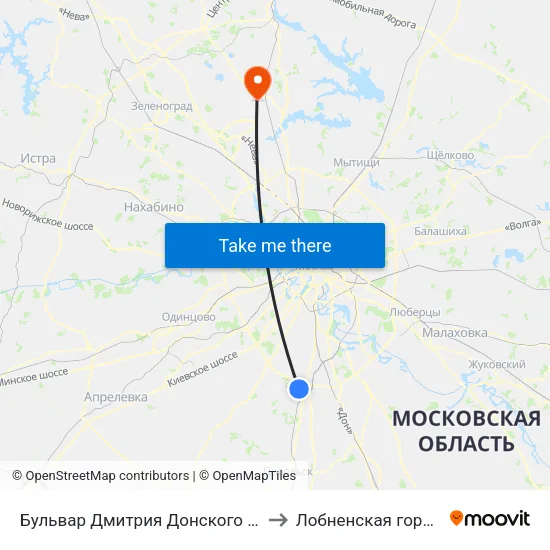 Бульвар Дмитрия Донского (Bulvar Dmitriya Donskogo) to Лобненская городская больница map