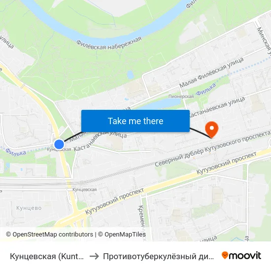 Кунцевская (Kuntsevskaya) to Противотуберкулёзный диспансер № 20 map