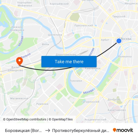 Боровицкая (Borovitskaya) to Противотуберкулёзный диспансер № 20 map
