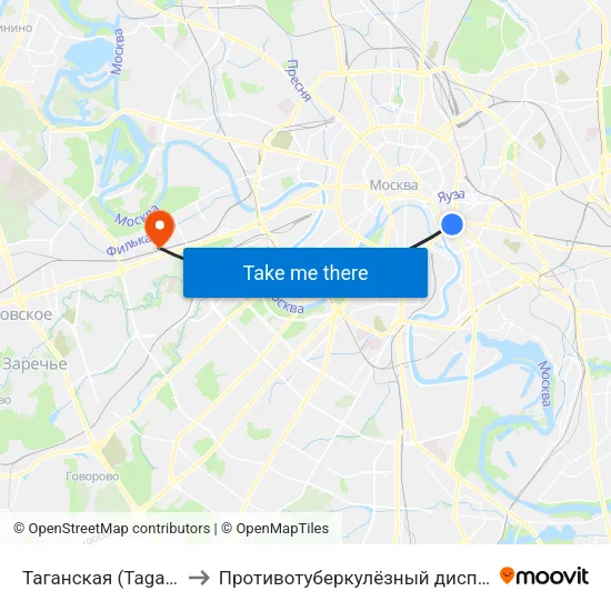 Таганская (Taganskaya) to Противотуберкулёзный диспансер № 20 map