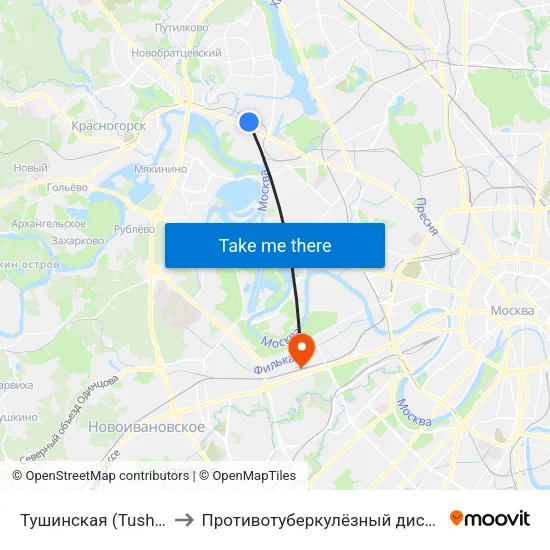 Тушинская (Tushinskaya) to Противотуберкулёзный диспансер № 20 map