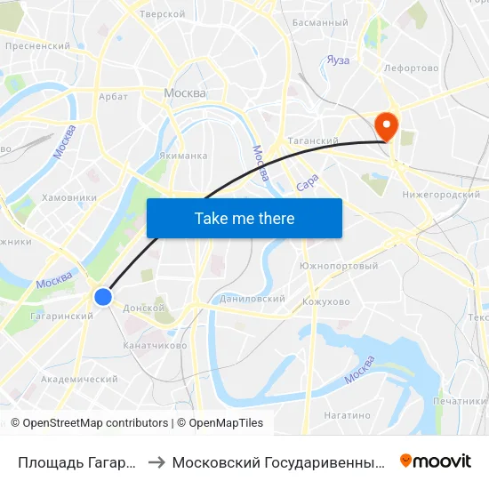 Площадь Гагарина (Ploschad Gagarina) to Московский Государивенный Университет Технологий И управления map
