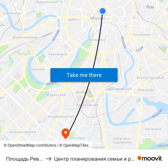 Площадь Революции (Ploschad Revolyutsii) to Центр планирования семьи и репродукции  Департамента здравоохранения города Москвы map