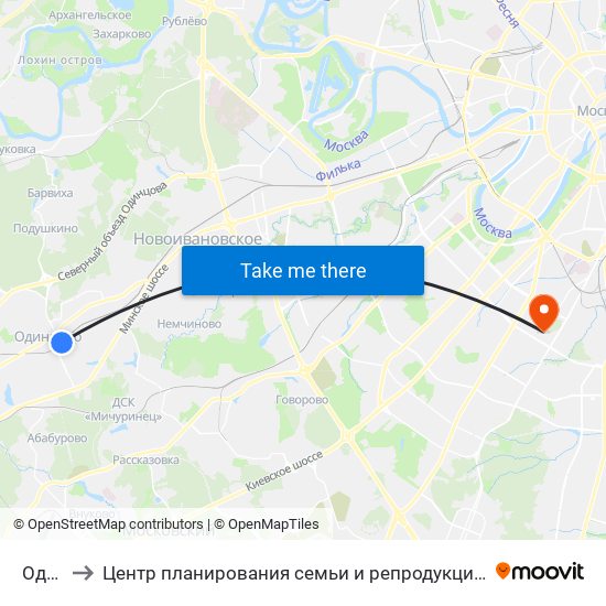 Одинцово to Центр планирования семьи и репродукции  Департамента здравоохранения города Москвы map