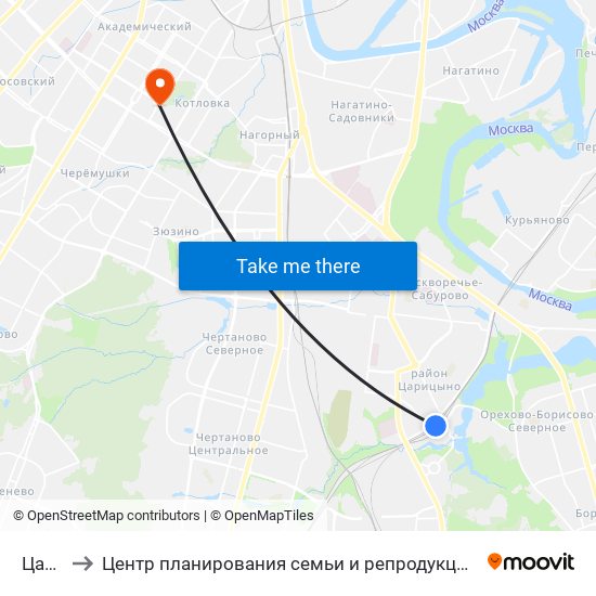 Царицыно to Центр планирования семьи и репродукции  Департамента здравоохранения города Москвы map