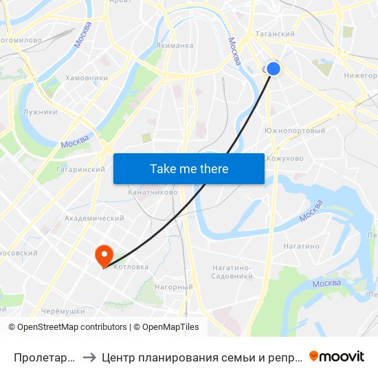 Пролетарская (Proletarskaya) to Центр планирования семьи и репродукции  Департамента здравоохранения города Москвы map