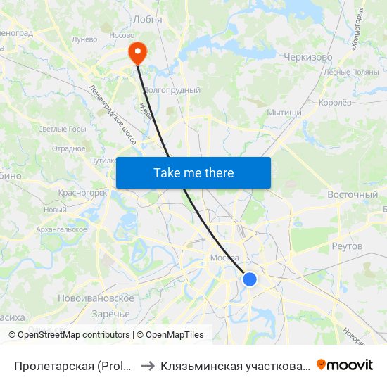 Пролетарская (Proletarskaya) to Клязьминская участковая больница map
