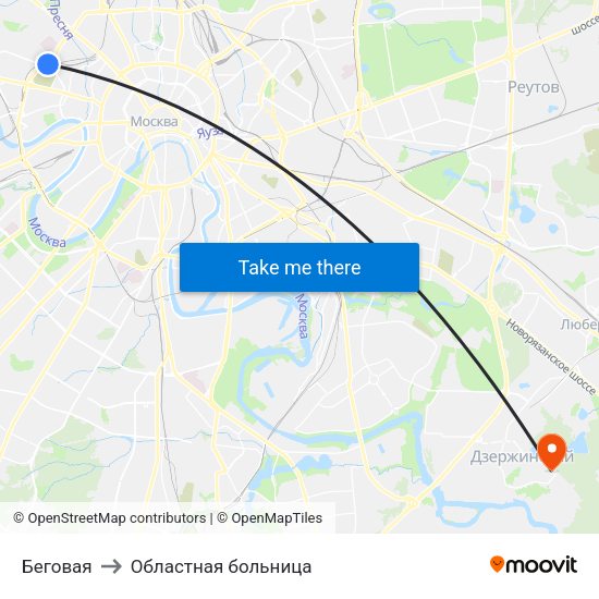 Беговая to Областная больница map