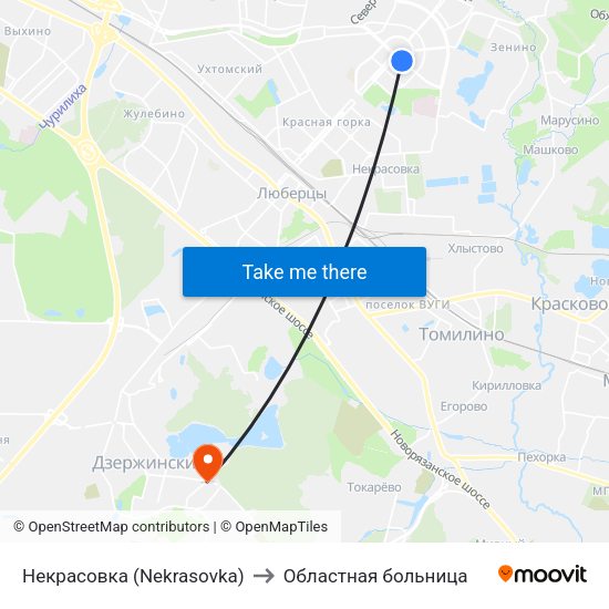 Некрасовка (Nekrasovka) to Областная больница map