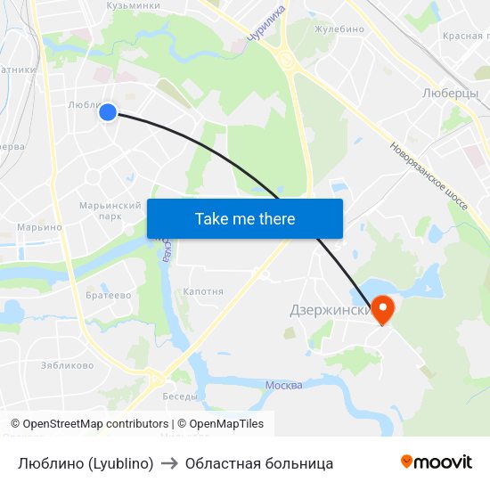 Люблино (Lyublino) to Областная больница map