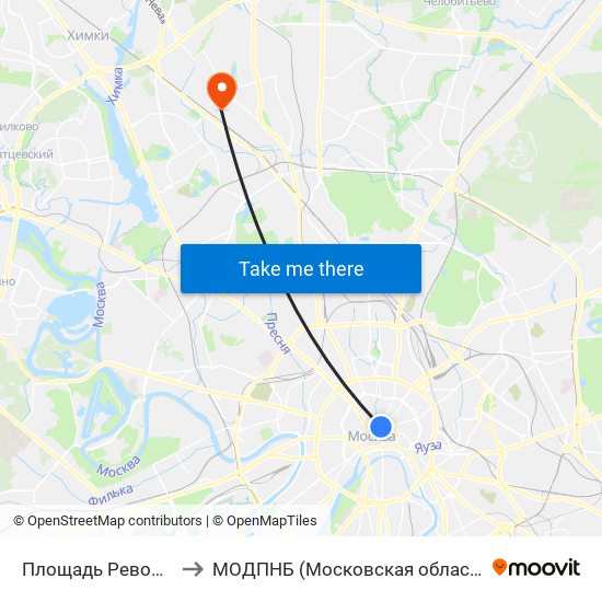 Площадь Революции (Ploschad Revolyutsii) to МОДПНБ (Московская областная детская психоневрологическая больница) map