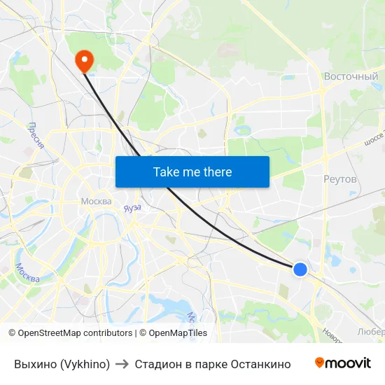 Выхино (Vykhino) to Стадион в парке Останкино map