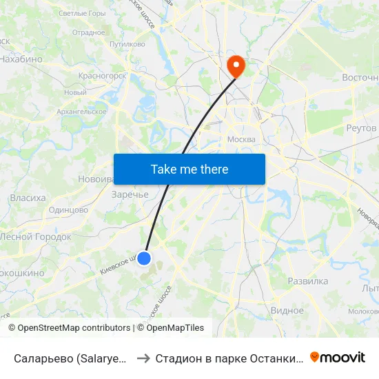Саларьево (Salaryevo) to Стадион в парке Останкино map