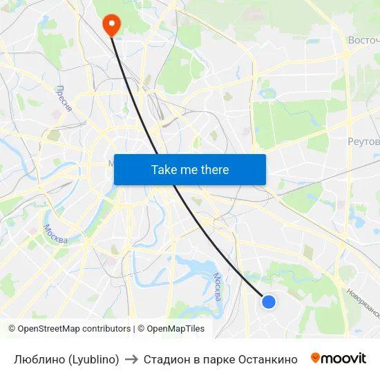 Люблино (Lyublino) to Стадион в парке Останкино map