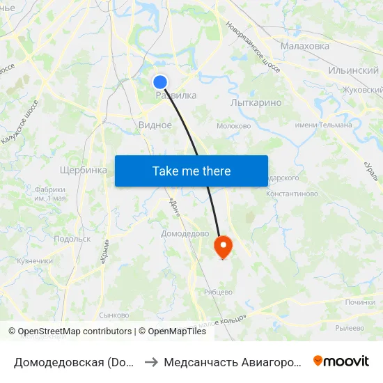 Домодедовская (Domodedovskaya) to Медсанчасть Авиагородка Домодедово map