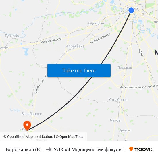 Боровицкая (Borovitskaya) to УЛК #4 Медицинский факультет ИАТЭ НИЯУ МИФИ map