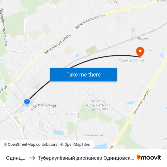 Одинцово to Туберкулёзный диспансер Одинцовского р-на map