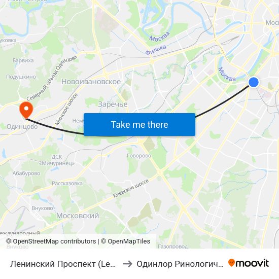 Ленинский Проспект (Leninsky Prospekt) to Одинлор Ринологический Центр map