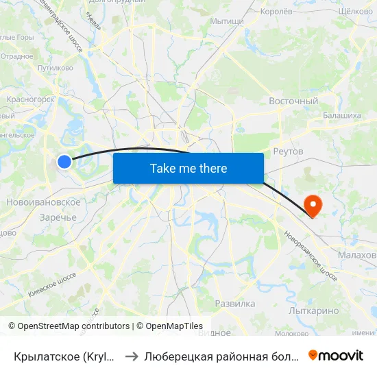 Крылатское (Krylatskoe) to Люберецкая районная больница #1 map