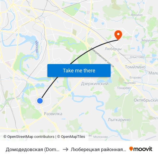 Домодедовская (Domodedovskaya) to Люберецкая районная больница #1 map