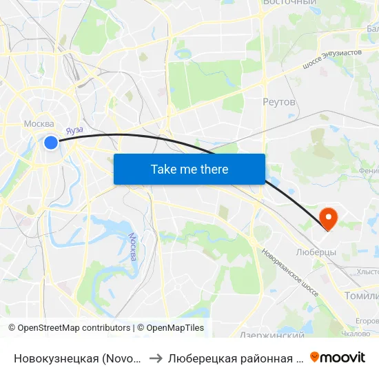 Новокузнецкая (Novokuznetskaya) to Люберецкая районная больница #1 map