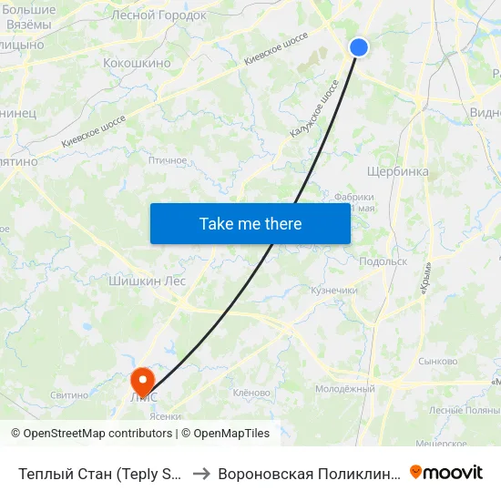 Теплый Стан (Teply Stan) to Вороновская Поликлиника map