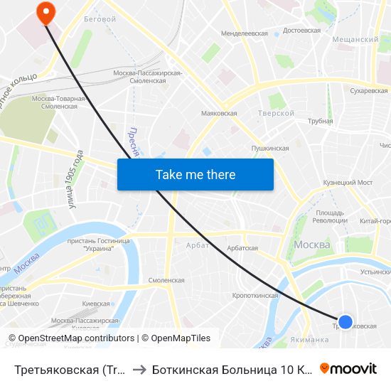 Третьяковская (Tretyakovskaya) to Боткинская Больница 10 Корпус Нефрология map