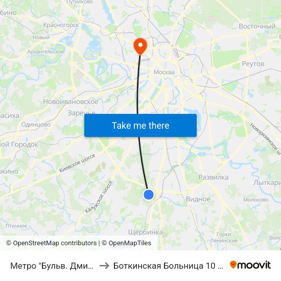 Метро "Бульв. Дмитрия Донского" to Боткинская Больница 10 Корпус Нефрология map