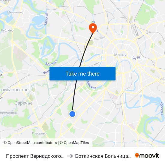 Проспект Вернадского (Prospekt Vernadskogo) to Боткинская Больница 10 Корпус Нефрология map