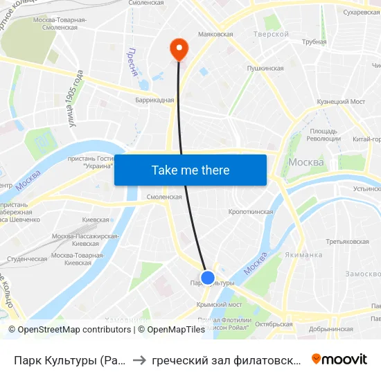 Парк Культуры (Park Kultury) to греческий зал филатовской больницы map